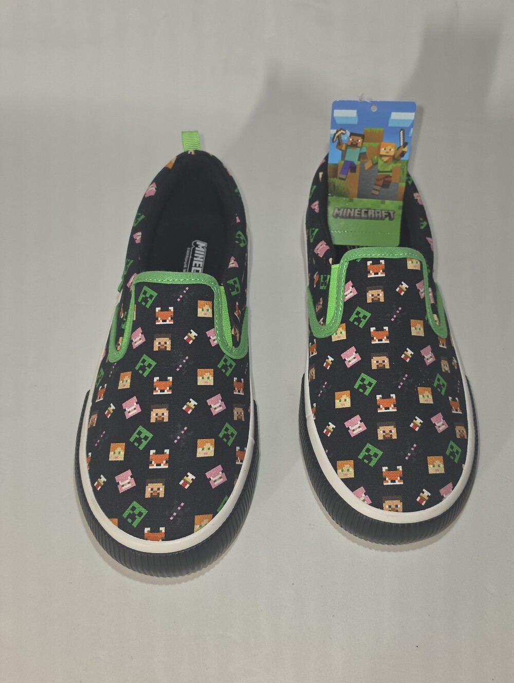 Minecraft Kids Slip-On Sneakers in Black & Green